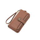 Brown Women's Long Zipper Wallet with Wristlet – Multi-Card Slots, Phone Compartment & Coin Pocket (200g)