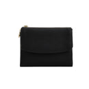 Black Women's Compact Lychee Grain Wallet – PU Leather Foldable Card Holder with Zipper Pocket