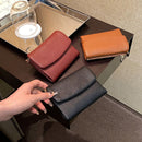 Black Women's Compact Lychee Grain Wallet – PU Leather Foldable Card Holder with Zipper Pocket