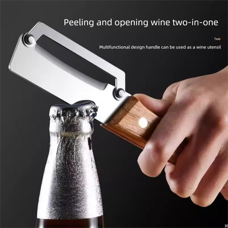 2-PCS Multi-Function Stainless Steel Peeler with Wooden Handle for Fruits, Vegetables, Sugarcane and Bottle Opening