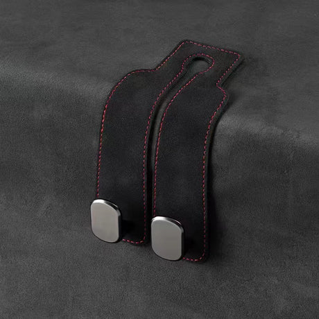 Black 4-Pack Car Seat Back Hooks – Hidden Suede Leather with Metal Hooks for Storage and Phone Stand