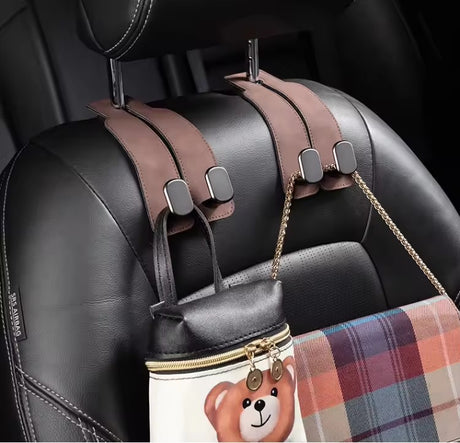 Black 4-Pack Car Seat Back Hooks – Hidden Suede Leather with Metal Hooks for Storage and Phone Stand