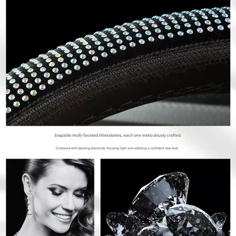 Black Crystal Rhinestone Steering Wheel Cover – Elastic Stretch Design with Full Diamond Embellishment