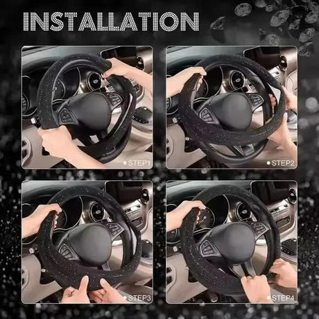 Light purple Crystal Rhinestone Steering Wheel Cover – Elastic Stretch Design with Full Diamond Embellishment