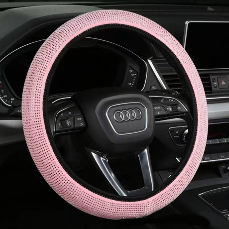 Bright pink Crystal Rhinestone Steering Wheel Cover – Elastic Stretch Design with Full Diamond Embellishment