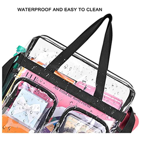Grey Clear Multi-Pocket Tote Bag – Waterproof & Organized Carryall with Front Zipper Pockets and Adjustable Strap