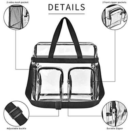 Grey Clear Multi-Pocket Tote Bag – Waterproof & Organized Carryall with Front Zipper Pockets and Adjustable Strap