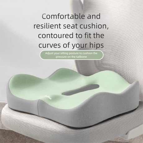 Beige and grey two-tone Ergonomic Memory Foam Seat Cushion – Coccyx Relief for Office, Car and Long Sitting