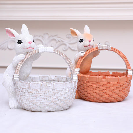 Orange Easter Rabbit Resin Decor with Basket – Festive Home Ornament for Spring and Holiday Display