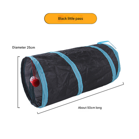 Black Little Pass Cat Tunnel Play Set with Collapsible Design, Interactive Ball & Durable Fabric – Ideal for Indoor Cats to Exercise and Explore