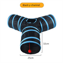 Black Y-shaped connector Cat Tunnel Play Set with Collapsible Design, Interactive Ball & Durable Fabric – Ideal for Indoor Cats to Exercise and Explore