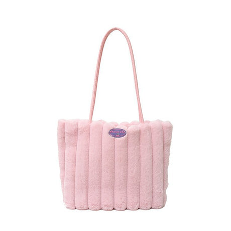 Pink Faux Fur Tote Bag with Large Capacity, Soft Plush Material & Adjustable Handle – Stylish Shoulder Handbag for Women, Perfect for Daily Commute and Casual Wear