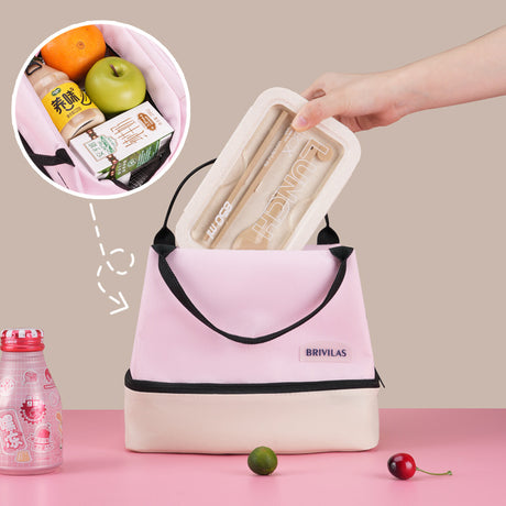 Black Double-Layer Insulated Lunch Bag with Aluminum Foil Lining, Thermal Food Carrier for Hot & Cold Meals – Large Capacity, Reusable & Easy to Clean