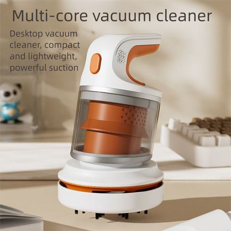 Orange Compact Desktop Vacuum Cleaner – Cordless Handheld Dust Remover for Office, Keyboard, Car & Home Use with Dual Suction Modes and USB Charging