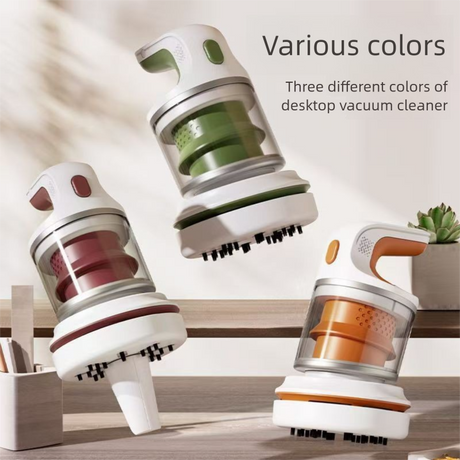 Green Compact Desktop Vacuum Cleaner – Cordless Handheld Dust Remover for Office, Keyboard, Car & Home Use with Dual Suction Modes and USB Charging