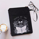 Black skull Zippered Book Sleeve with Printed Design – Waterproof Protective Cover for Books, Ideal for Readers and Students with Extra Pocket & Carry Strap