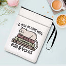 Cats books Zippered Book Sleeve with Printed Design – Waterproof Protective Cover for Books, Ideal for Readers and Students with Extra Pocket & Carry Strap