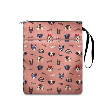 Dog Zippered Book Sleeve with Printed Design – Waterproof Protective Cover for Books, Ideal for Readers and Students with Extra Pocket & Carry Strap