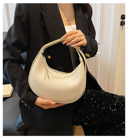 White Women's New Fashion Crescent Bag – Stylish Single Shoulder Crossbody Handbag with Wear-Resistant Base and Smooth Zipper, Perfect for Casual & Daily Use
