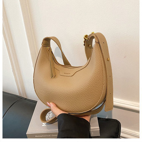 Khaki Women's New Fashion Crescent Bag – Stylish Single Shoulder Crossbody Handbag with Wear-Resistant Base and Smooth Zipper, Perfect for Casual & Daily Use