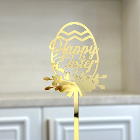 10-Piece Set of Elegant Easter Cake Toppers – Gold Acrylic 
