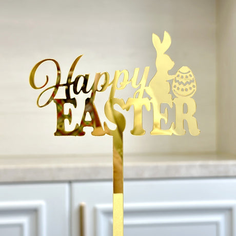 10-Piece Set of Elegant Easter Cake Toppers – Gold Acrylic 