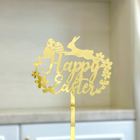 10-Piece Set of Elegant Easter Cake Toppers – Gold Acrylic 