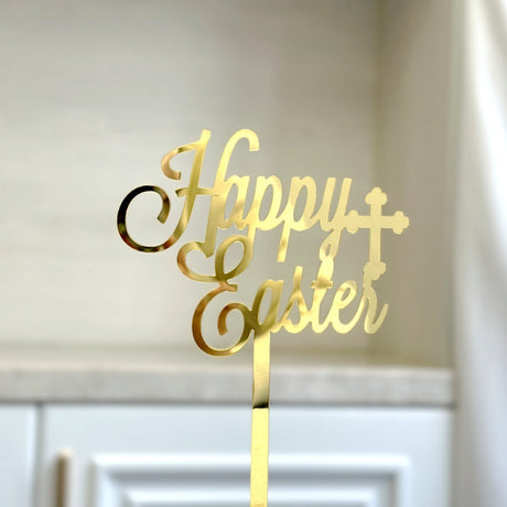 10-Piece Set of Elegant Easter Cake Toppers – Gold Acrylic 