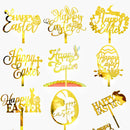 10-Piece Set of Elegant Easter Cake Toppers – Gold Acrylic "Happy Easter" Decorations with Bunny & Egg Designs, Perfect for Party Cakes and Festive Table Settings(Style 7)