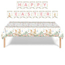 Easter Party Decoration Set – Floral Bunny Tablecloth 137x274cm + Happy Easter Banner, Spring-Themed Decor for Festive Gatherings
