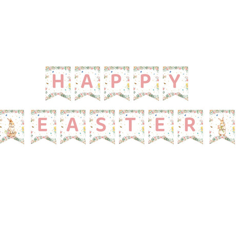Easter Party Decoration Set – Floral Bunny Tablecloth 137x274cm + Happy Easter Banner, Spring-Themed Decor for Festive Gatherings