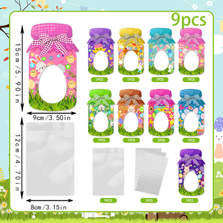 27-Piece Easter Treat Bag Set – 9 Unique Designs, 3 of Each, Jar-Style Candy Bags with Window for Party Favors and Holiday Gifts