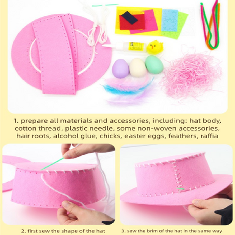 Pink DIY Easter Hat Craft Kit – Kids’ Handmade Decoration Set with Accessories for Easter Parties, School Activities and Home Crafts