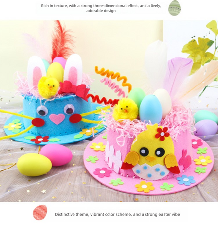 Orange DIY Easter Hat Craft Kit – Kids’ Handmade Decoration Set with Accessories for Easter Parties, School Activities and Home Crafts