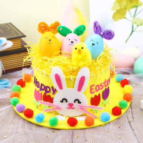 Yellow DIY Easter Hat Craft Kit – Kids’ Handmade Decoration Set with Accessories for Easter Parties, School Activities and Home Crafts