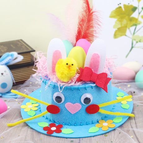 Blue DIY Easter Hat Craft Kit – Kids’ Handmade Decoration Set with Accessories for Easter Parties, School Activities and Home Crafts