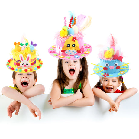 Blue DIY Easter Hat Craft Kit – Kids’ Handmade Decoration Set with Accessories for Easter Parties, School Activities and Home Crafts