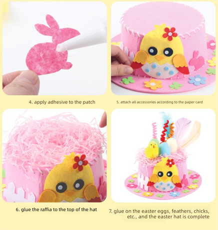Blue DIY Easter Hat Craft Kit – Kids’ Handmade Decoration Set with Accessories for Easter Parties, School Activities and Home Crafts