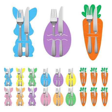 Rabbit 18-Piece Easter Cutlery Holders Set – 3 Identical Sets of 6, Festive Tableware Decor for Holiday Dining and Party Use