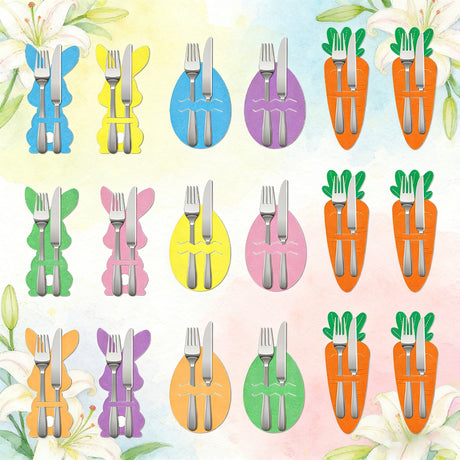 Rabbit 18-Piece Easter Cutlery Holders Set – 3 Identical Sets of 6, Festive Tableware Decor for Holiday Dining and Party Use