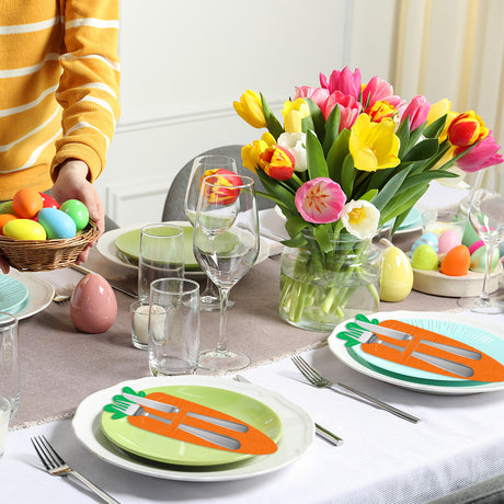 Carrot 18-Piece Easter Cutlery Holders Set – 3 Identical Sets of 6, Festive Tableware Decor for Holiday Dining and Party Use