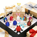 3-Piece Red and blue gradient Easter Figurine Set – Identical Poseable Egg-Shaped Toys for Holiday Display and Interactive Play