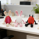 3-Piece Blue rabbit-ear white egg Easter Figurine Set – Identical Poseable Egg-Shaped Toys for Holiday Display and Interactive Play