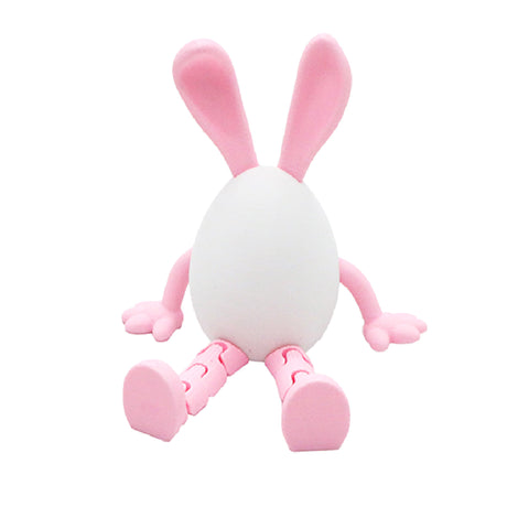 3-Piece Pink rabbit-ear white egg Easter Figurine Set – Identical Poseable Egg-Shaped Toys for Holiday Display and Interactive Play