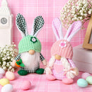 Pink Easter Plush Bunny Gnome Figurine – Decorative Doll with Long Hair and Checkered Ears for Home Display