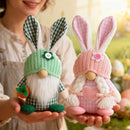 Green Easter Plush Bunny Gnome Figurine – Decorative Doll with Long Hair and Checkered Ears for Home Display