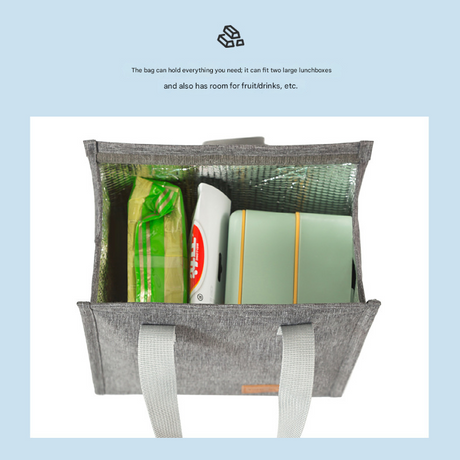 2-Piece Grey Vertical Lunch Tote Set – Compact Insulated Meal Bag with Large Capacity and Durable Handle for Daily Use