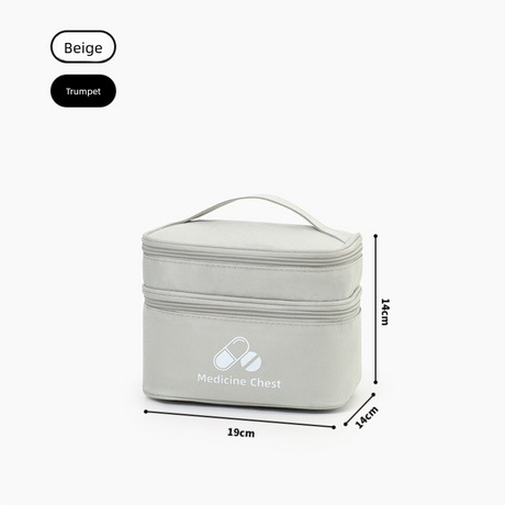 Beige Compact Double-Layer Medicine Storage Case – Portable First Aid Organizer for Home, Travel & Emergency Use