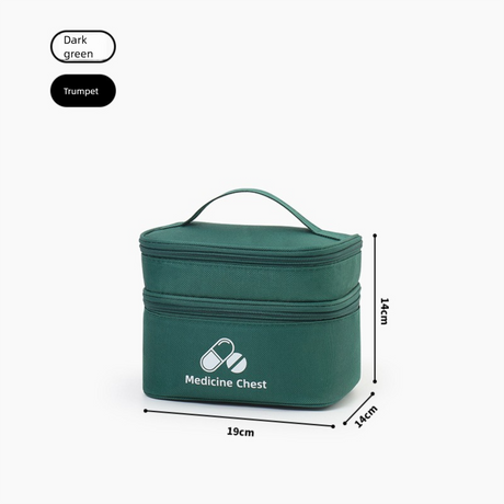 Green Compact Double-Layer Medicine Storage Case – Portable First Aid Organizer for Home, Travel & Emergency Use