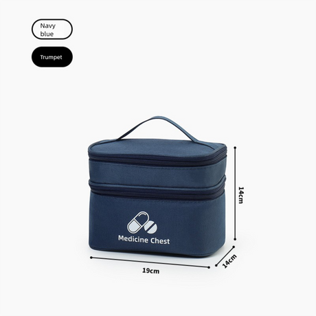 Dark blue Compact Double-Layer Medicine Storage Case – Portable First Aid Organizer for Home, Travel & Emergency Use